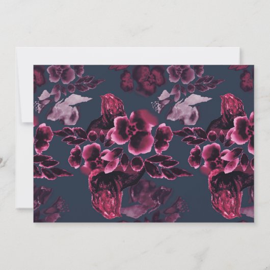 ラグジュアリーネイビーブルーアンドブルゴーニュフローラブライダルシャワー 招待状 (裏面)