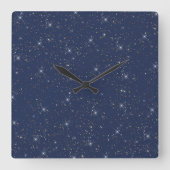 ラグジュアリーネイビーブルースパークル金ゴールドグリッターパターン スクエア壁時計 (正面)