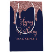 ラグジュアリーネイビーブルーバラ金ゴールドグリッタードリップス誕生日 ミディアムペーパーバッグ (正面)
