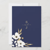 ラグジュアリーネイビーブルーホワイト金ゴールド結婚フローラ 招待状 (裏面)