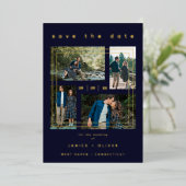 ラグジュアリーネイビーブルーミニマル結婚リストトレンディーズコラージュ 箔招待状 (立ち正面)