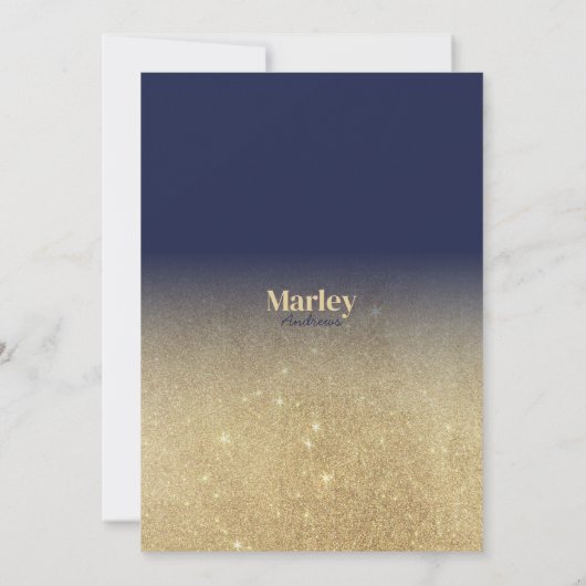 ラグジュアリーネイビーブルー金ゴールドグラデーショングリッターブライダルシャワー 招待状 (裏面)
