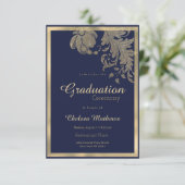 ラグジュアリーネイビーブルー金ゴールドグリッター花卒業 招待状 (スタンド正面)
