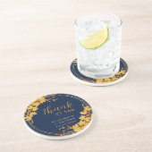 ラグジュアリーネイビーブルー金ゴールドフローラ結婚ズサンキュー コースター (側面)