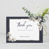 ラグジュアリーネイビーブルー金ゴールドホワイトオーキッドサンキュー 招待状 (スタンド正面)