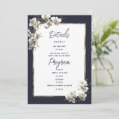 ラグジュアリーネイビーブルー金ゴールドホワイトオーキッド詳細プログラム 招待状 (スタンド正面)