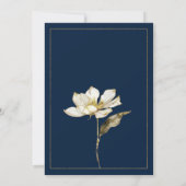 ラグジュアリーネイビーブルー金ゴールドホワイトグリッターフラワー結婚ズ 招待状 (裏面)