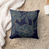 ラグジュアリーネイビーブルー金ゴールド花 クッション (ブランケット)