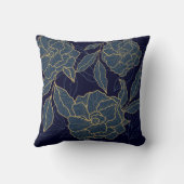 ラグジュアリーネイビーブルー金ゴールド花 クッション (裏面)