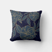 ラグジュアリーネイビーブルー金ゴールド花 クッション (正面)