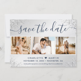 ラグジュアリーネイビーブルー&シルバーグリッター結婚の写真 セーブザデート