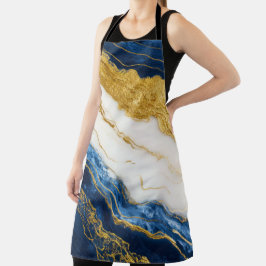 ラグジュアリーネイビーブルー&金ゴールドリーフマーブル エプロン
