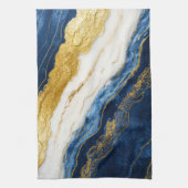 ラグジュアリーネイビーブルー&金ゴールドリーフマーブル キッチンタオル (縦)