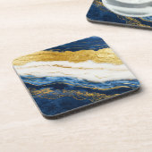 ラグジュアリーネイビーブルー&金ゴールドリーフマーブル コースター (左側)