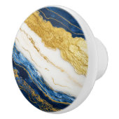 ラグジュアリーネイビーブルー&金ゴールドリーフマーブル セラミックノブ (右)