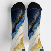 ラグジュアリーネイビーブルー&金ゴールドリーフマーブル ソックス (上部)