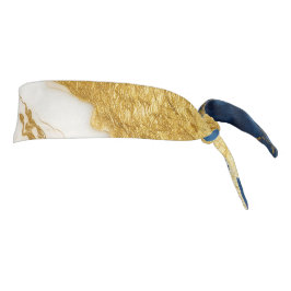 ラグジュアリーネイビーブルー&金ゴールドリーフマーブル タイヘッドバンド