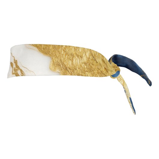 ラグジュアリーネイビーブルー&金ゴールドリーフマーブル タイヘッドバンド (回転90)