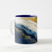 ラグジュアリーネイビーブルー&金ゴールドリーフマーブル ツートーンマグカップ (正面左)