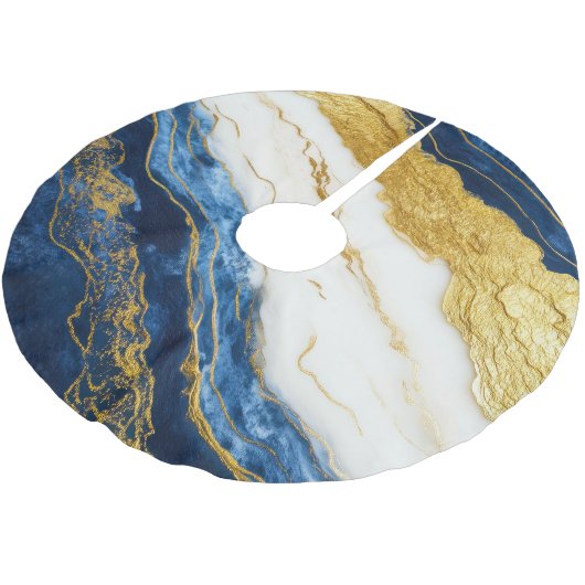 ラグジュアリーネイビーブルー&金ゴールドリーフマーブル ブラッシュドポリエステルツリースカート (アングル)