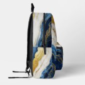 ラグジュアリーネイビーブルー&金ゴールドリーフマーブル プリントバックパック (左)