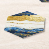 ラグジュアリーネイビーブルー&金ゴールドリーフマーブル ペーパーコースター (アングル)