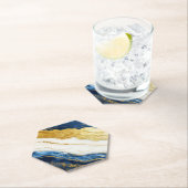 ラグジュアリーネイビーブルー&金ゴールドリーフマーブル ペーパーコースター (インサイチュ)