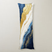 ラグジュアリーネイビーブルー&金ゴールドリーフマーブル ボディピロー (裏面 (縦))
