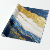 ラグジュアリーネイビーブルー&金ゴールドリーフマーブル ラッピングペーパー (アンロールド)