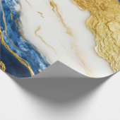 ラグジュアリーネイビーブルー&金ゴールドリーフマーブル ラッピングペーパー (角)