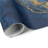 ラグジュアリーネイビーブルー&金ゴールドリーフマーブル ラッピングペーパー (ロールコーナー)
