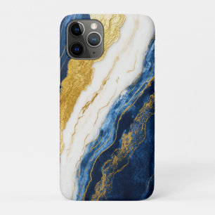 ラグジュアリーネイビーブルー&金ゴールドリーフマーブル iPhone 11 PROケース