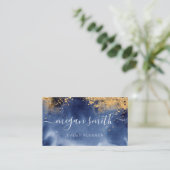 ラグジュアリーネイビー金ゴールドウォーターカラー 名刺 (スタンド正面)