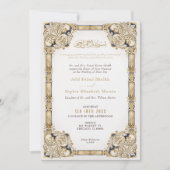 ラグジュアリーネイビー金ゴールドクリームイスラーム結婚ズ 招待状 (正面)