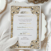 ラグジュアリーネイビー金ゴールドクリームイスラーム結婚ズ 箔招待状