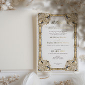 ラグジュアリーネイビー金ゴールドクリームイスラーム結婚ズ 箔招待状
