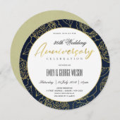 ラグジュアリーネイビー金ゴールドバラフローラ任意の年 招待状 (正面/裏面)