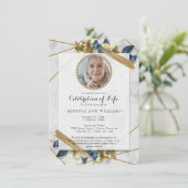 ラグジュアリーネイビー金ゴールドフォトお祝いオブ・ライフ 招待状 (スタンド正面)