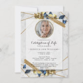 ラグジュアリーネイビー金ゴールドフォトお祝いオブ・ライフ 招待状 (正面)