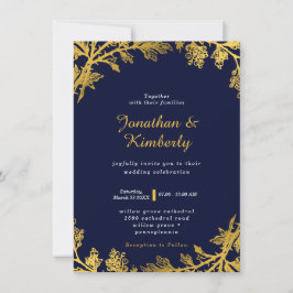 ラグジュアリーネイビー&金ゴールド結婚式招待状 招待状