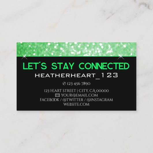 ラグジュアリーネオングリーンブライトグリッターグラムグラマー 名刺 (裏面)