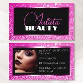 ラグジュアリーネオンピンクスパークルグリッター写真テンプレート 名刺