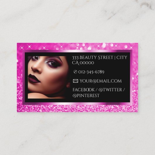 ラグジュアリーネオンピンクスパークルグリッター写真テンプレート 名刺 (裏面)