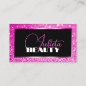 ラグジュアリーネオンピンクスパークルグリッター写真テンプレート 名刺 (正面)