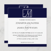 ラグジュアリーネービーモノグラムイニシャル結婚式招待状 招待状 (正面/裏面)
