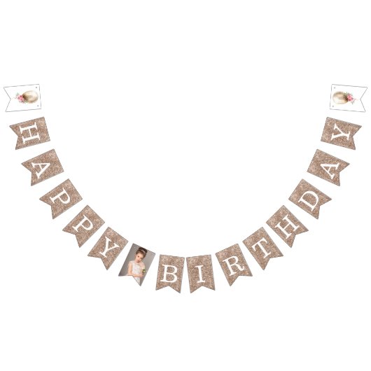 ラグジュアリーハッピーバースデーフォトバルーングリッター バンティングフラッグ (全)