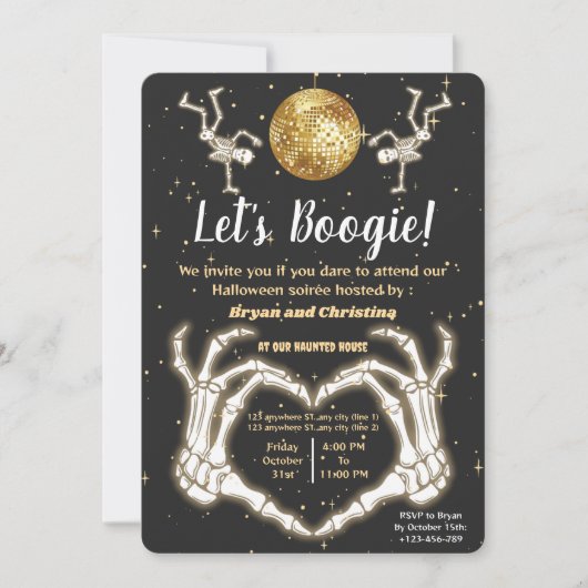 ラグジュアリーハロウィーンダンススケートズディスコボールパーティー 招待状 (正面)
