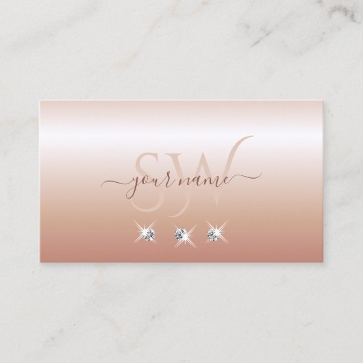 ラグジュアリーバラコーラルきらめくダイアモンズモノグラム 名刺 (正面)