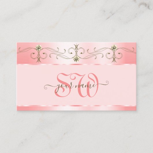 ラグジュアリーバラピンク華美ジュエきらめくリーイニシャル 名刺 (正面)