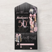 ラグジュアリーバラワインアダルト50誕生日 オールインワン招待状 (内側)